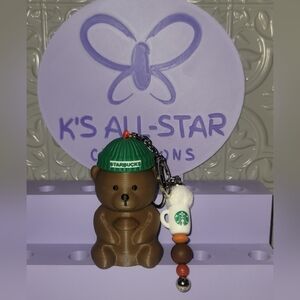 Starbucks Bearista Keychain or Bag Charm with removable Green Cap